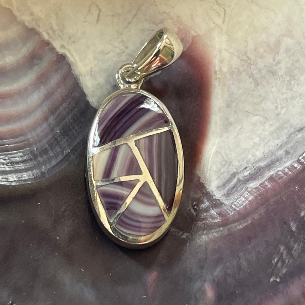 Mosaic Pendant Wampum Quahog Shell Sterling Silver Small Jewelry P1065